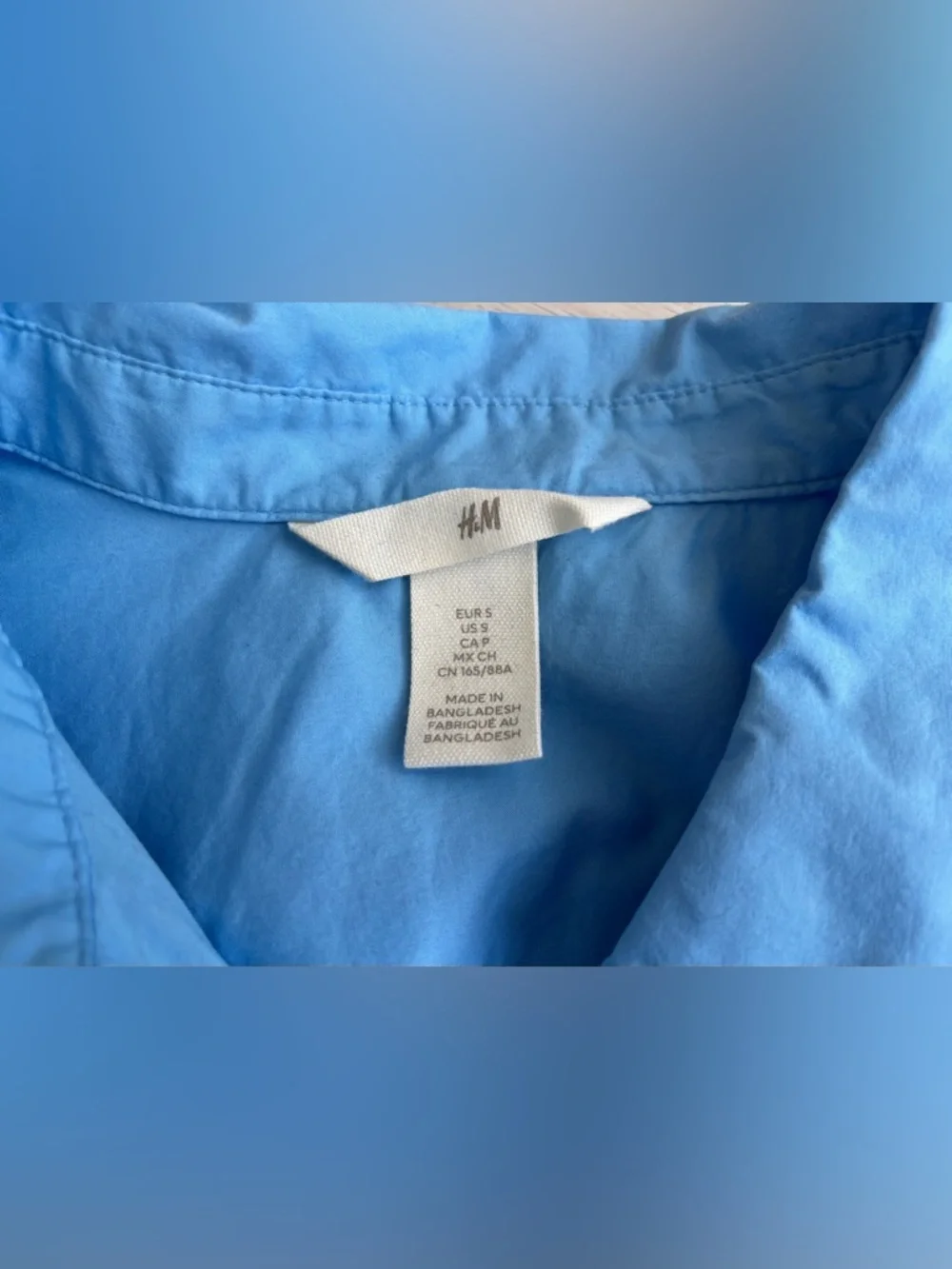 H&M | 100% Cotton Blue Long-Length Button Up Poplin Shirt - Picture 5 of 6